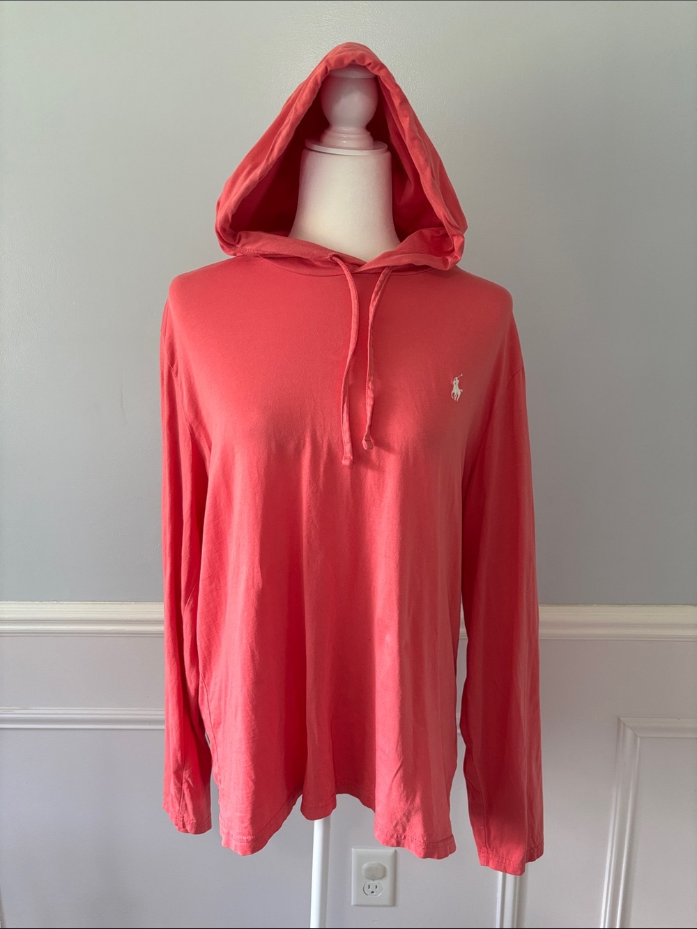Polo by Ralph Lauren Coral Long-Sleeve Hooded Crewneck Sweatshirt Cotton Sz L